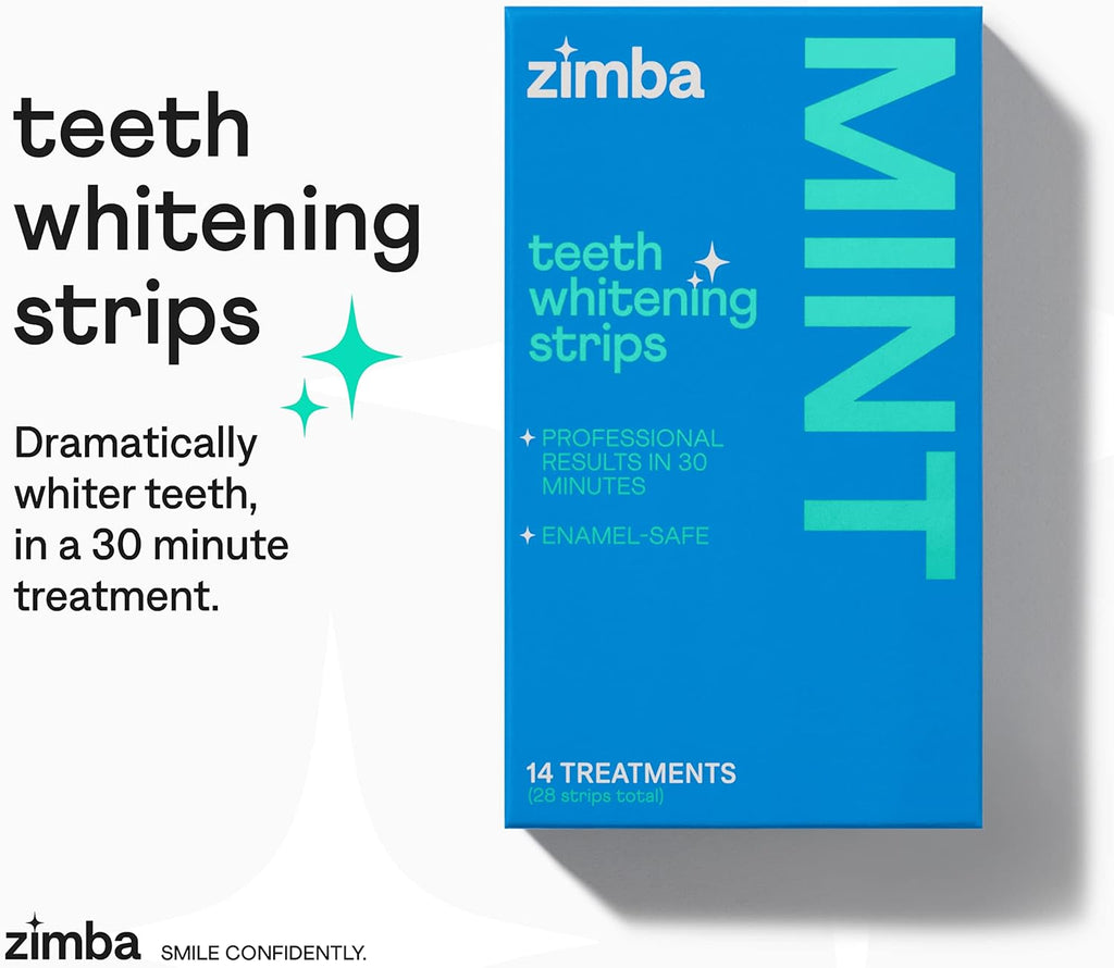 Zimba Coconut Flavored Teeth Whitening Strips | Vegan, Enamel Safe Hydrogen Peroxide Teeth Whitener for Coffee, Wine, Tobacco, and Other Stains | 14 Day Treatment | Coconut
