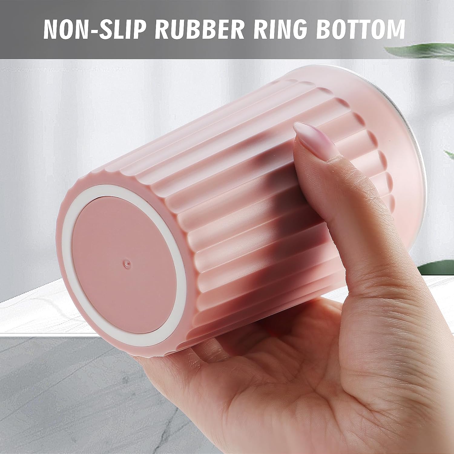 Toothbrush Holder for Bathroom-12oz Unbreakable Stainless Steel Bathroom Cup,Easy to Clean Toothbrush Cup, Reusable Bathroom Tumbler Cups for Home/School/Office(3" x 4.5") (Pink)