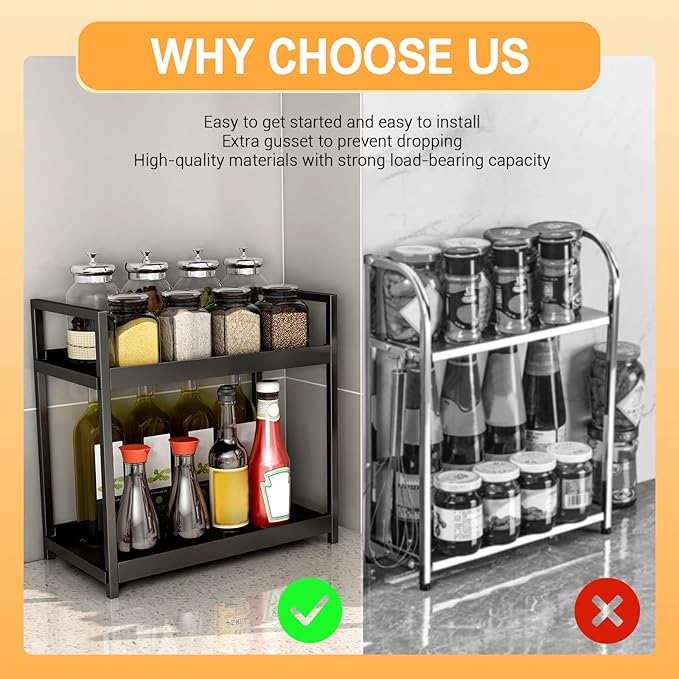 2-Tier Bathroom Counter Organizer with Basket, Vanity Tray Shelf, Bathroom Organizer Countertop, Vanity Organizer Bathroom Tray, Makeup And Skincare Organizers for Vanity, Kitchen Spice Rack (Black)