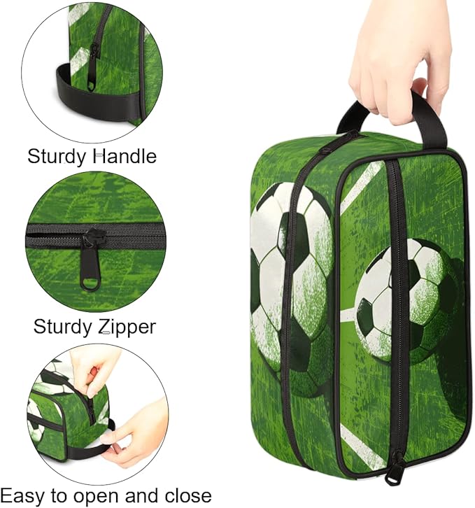 Green Grass Field Soccer Boys Travel Toiletry Bag Waterproof Wash Bag Shower Shaving Bag Cosmetic Organizer Makeup Bag Portable Toiletries Accessories for Women Men Sport Ball