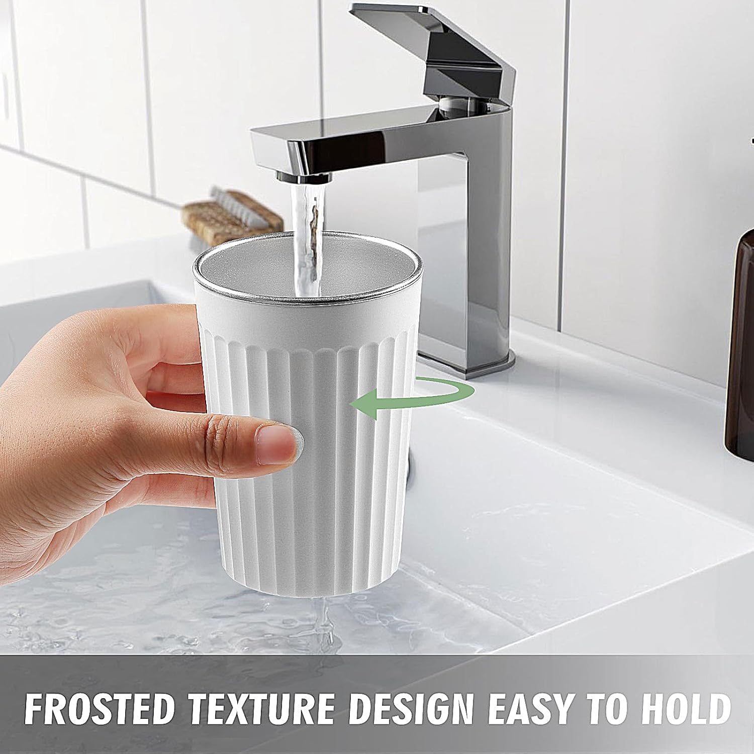 Toothbrush Holder for Bathroom-12oz Unbreakable Stainless Steel Bathroom Cup,Easy to Clean Toothbrush Cup, Reusable Bathroom Tumbler Cups for Home/School/Office(3" x 4.5") (White)