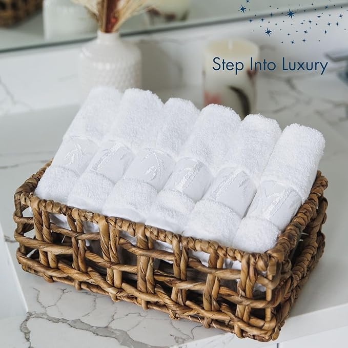 Set of 6 Luxury Wash Cloths for Your Face Viscose Bamboo & Turkish Cotton, White Wascloths