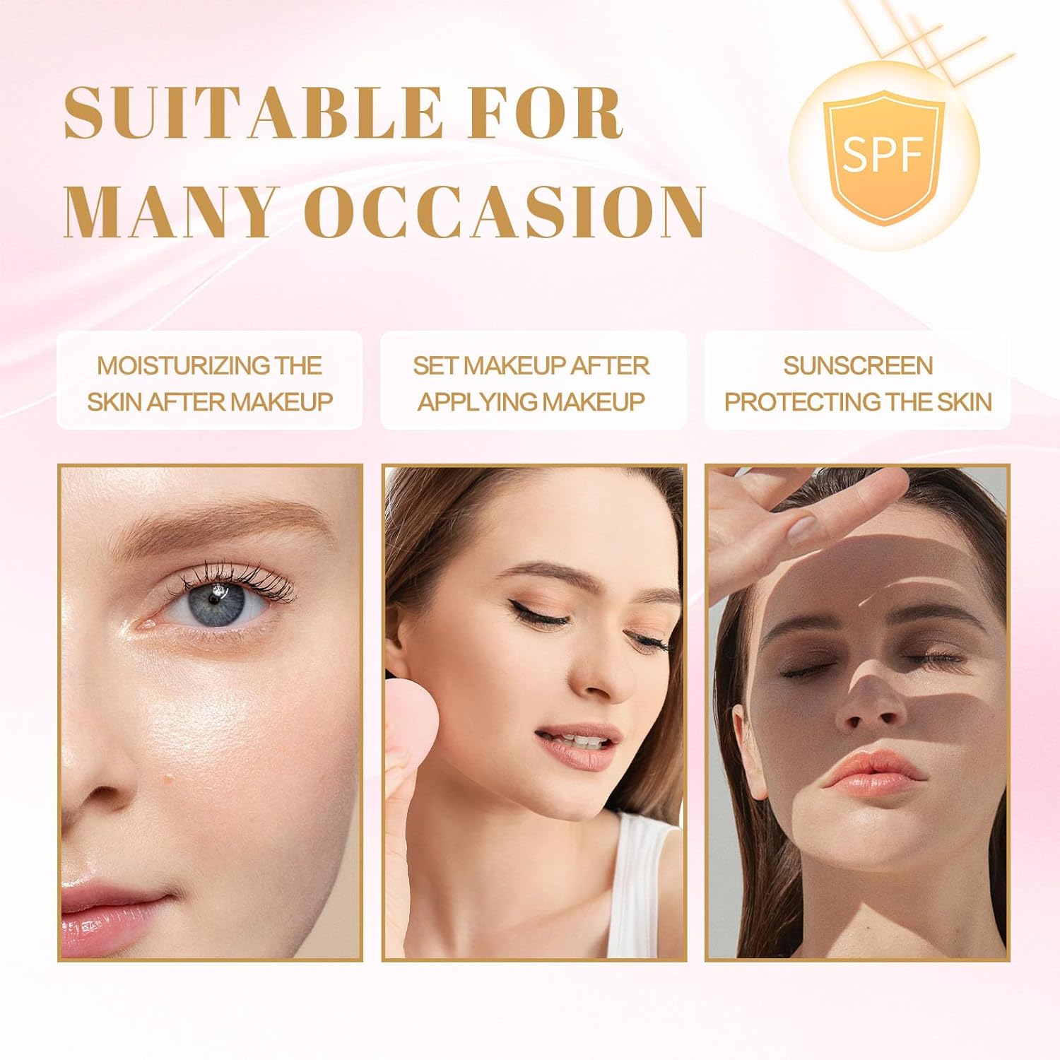 Sheer Setting Mist Sunscreen SPF 50 for Face & Body, Broad Spectrum Shimmering Body Oil Mist, Hydrating Makeup Friendly Glow Spray, Non-Greasy, Fast-Absorbing, Waterproof Long Lasting