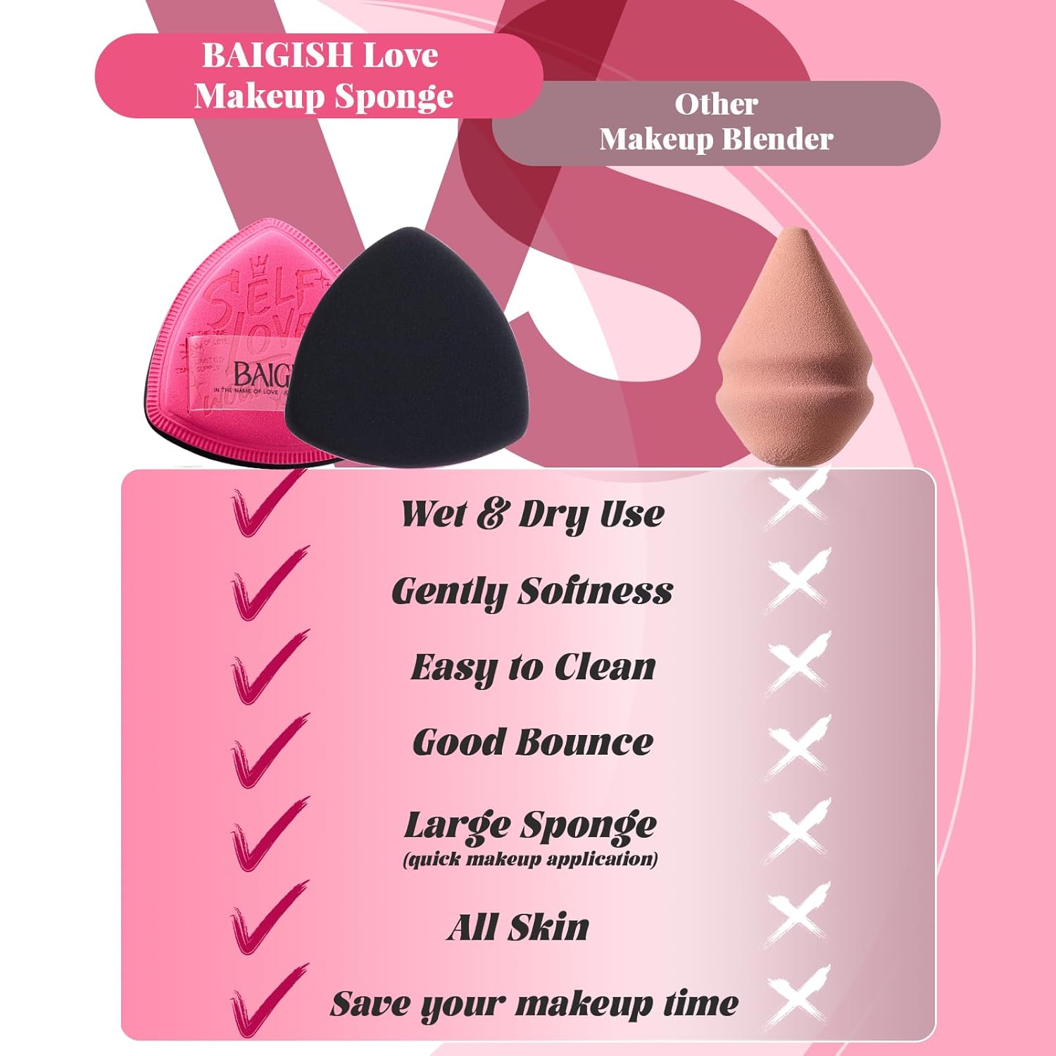 Makeup Sponge Set For Foundation Concealer, Triangle Powder Puff Soft Sponges Blender, Latex Free Blender Sponge For Liquid, Cream, and Powder Seamless & Flawless Makeup (RoseRed 3Pack)