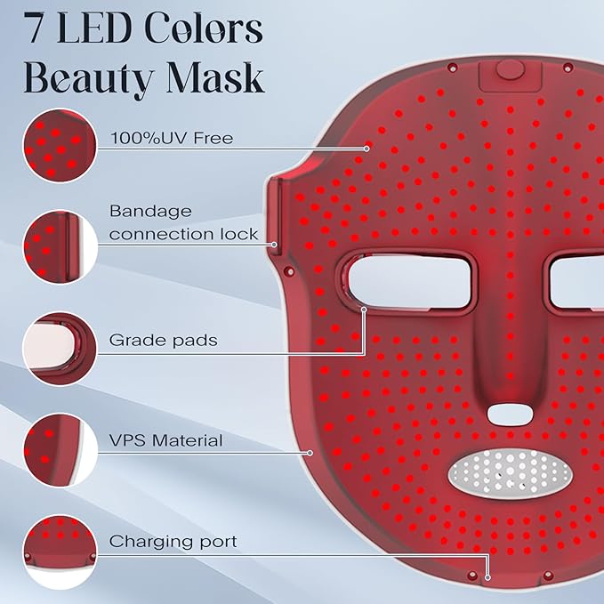 Red Light Photon Facial Mask, Wireless Rechargeable & Ergonomic Design with NIR, Portable for Home & Travel, Gold