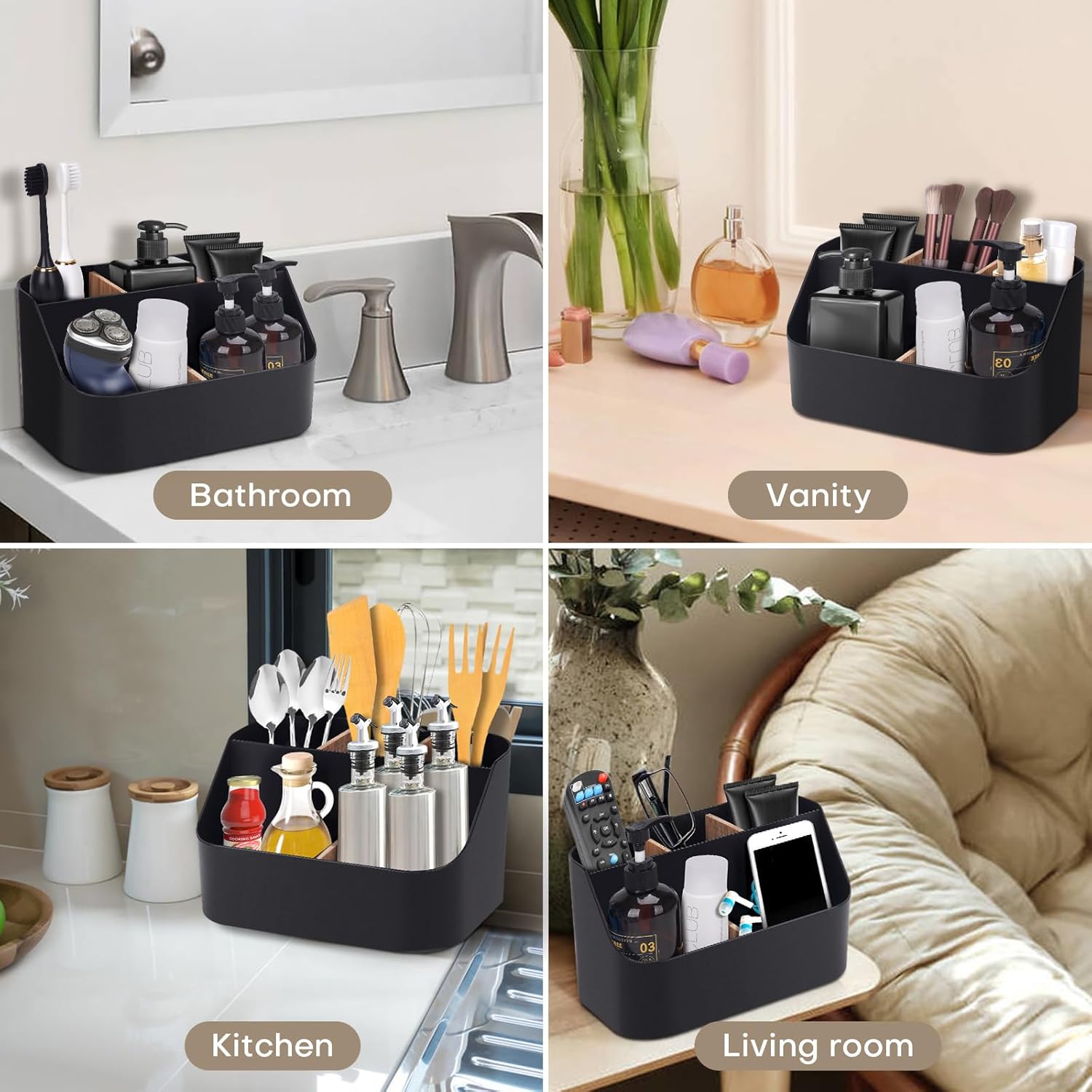 Electric Toothbrush Holders for Bathrooms,Black Tooth Brushing Holder,Toothpaste Organizer with Dividers,Bathroom Countertop Accessories Storage,Toothbrush Stand for Vanity Office Sink