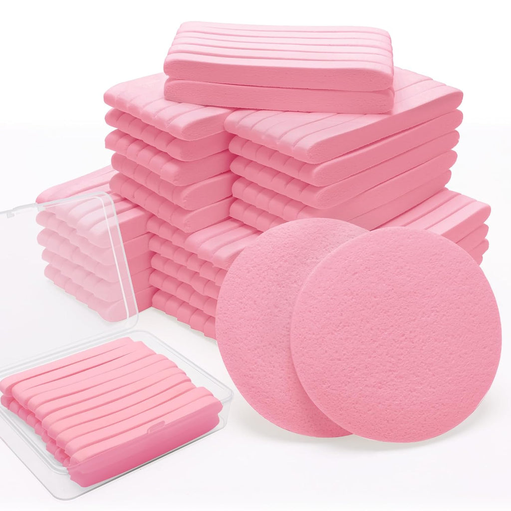 240+1 Count Compressed Facial Sponges, Luxiv Round Face Sponge Professional Compressed Makeup Removal Sponges for Estheticians Wash Face Sponge Compress Exfoliating Spa Pads With Portable Case (Pink)