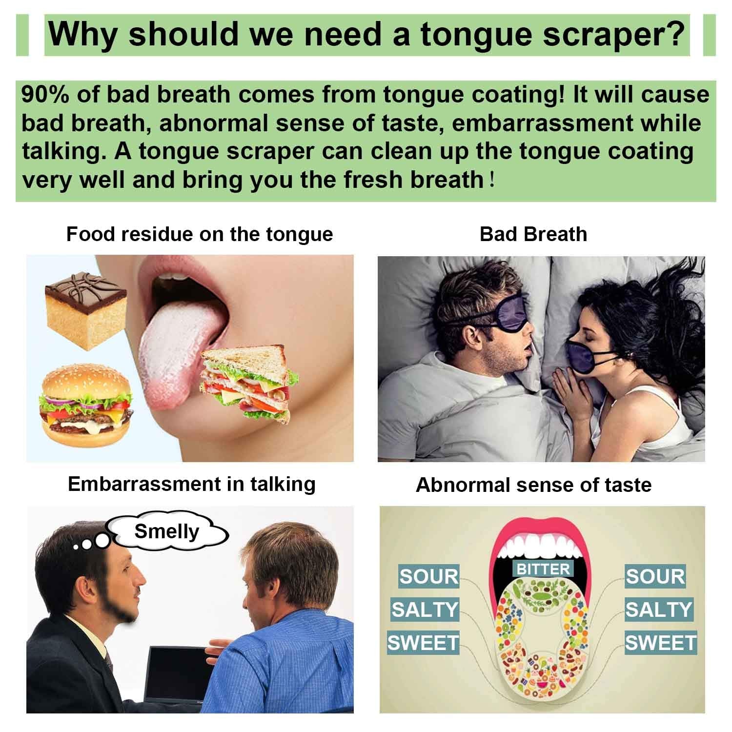 MOOSEC Tongue Scraper for Adults&Kids, Durable Food Grade 2 in 1 Silicone Tongue Brush and 100% Stainless Steel Tongue Scrapers, Reduce Bad Breath