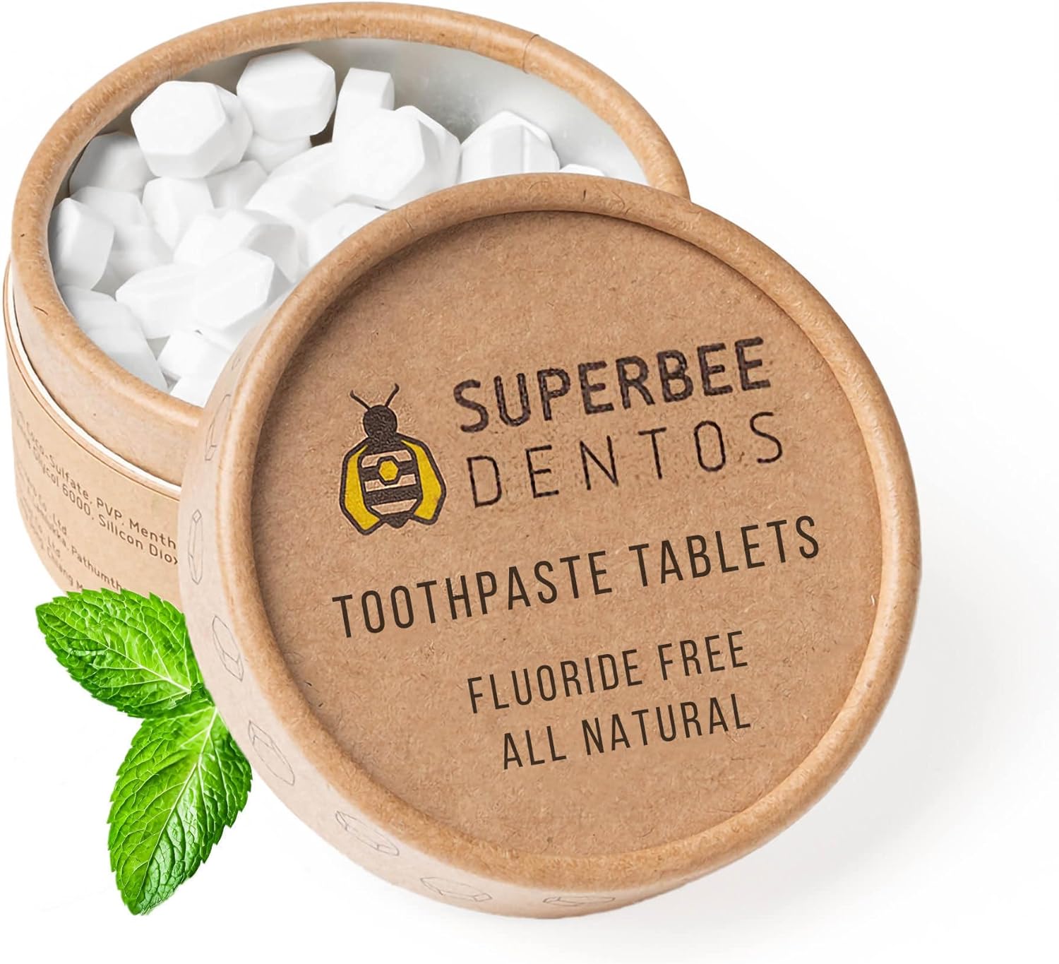 SuperBee Dentos Toothpaste Tablets & Dentos Floss, 100 Tabs, Fluoride Free & Eco Friendly, Travel Mouthwash Tablets, Sensitive Bites Kids Adults, Chewable Tablet, Spearmint