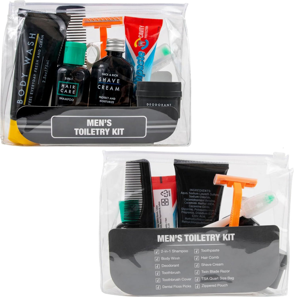 25 Pack of Homeless Care Package Supplies Bulk Summer Hygiene Travel Kits for Men, 13 Piece Travel Size Toiletries, Summer Homeless Essentials Supplies in Bulk