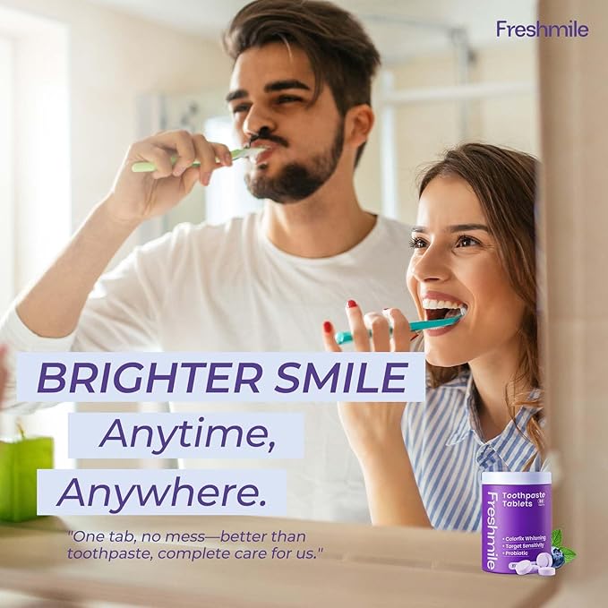 Whitening Toothpaste Tablets with Nano-Hydroxyapatite (NHA) Purple Toothpaste for Teeth Whitening Fluoride-Free, for Sensitive Teeth & Gums, Travel-Friendly Tabs (60 Count)