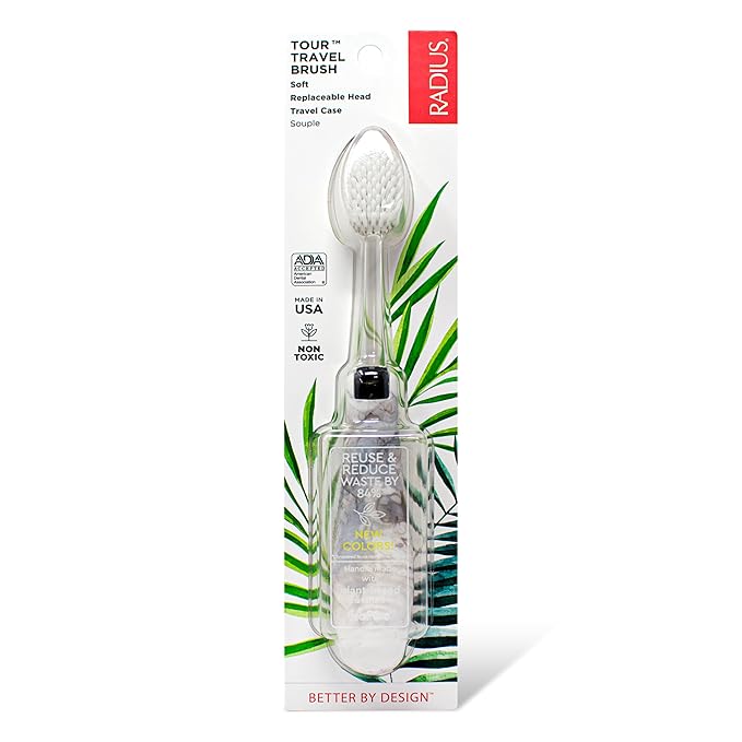 RADIUS Toothbrush Tour Travel Brush, Calacatta Stone, BPA Free and ADA Accepted, Designed to Improve Gum Health and Reduce The Risk of Gum Disease, 1 Pack
