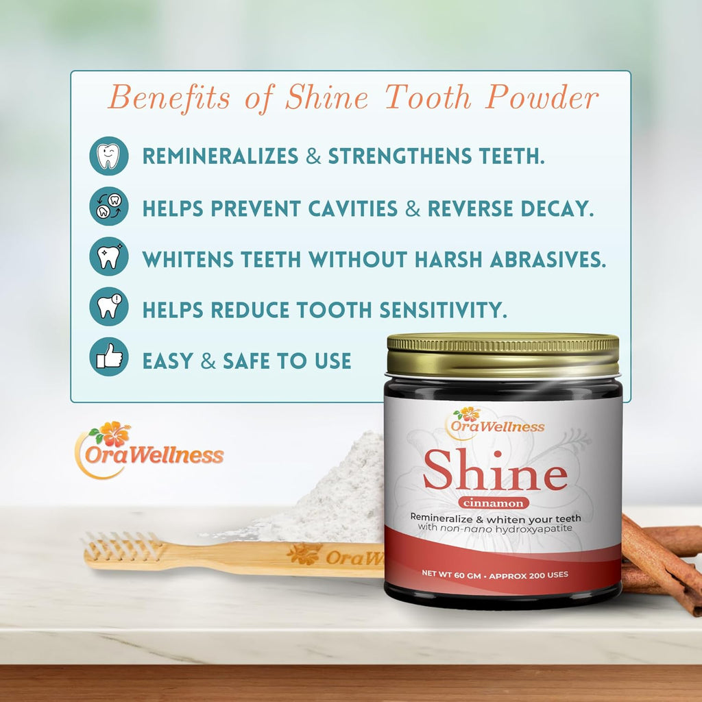 OraWellness Shine Remineralizing Tooth Powder with Hydroxyapatite, Made in The USA, Flouride Free Tooth Repair, Natural Teeth Whitening Powder, Teeth Polish & Stain Remover, Cinnamon
