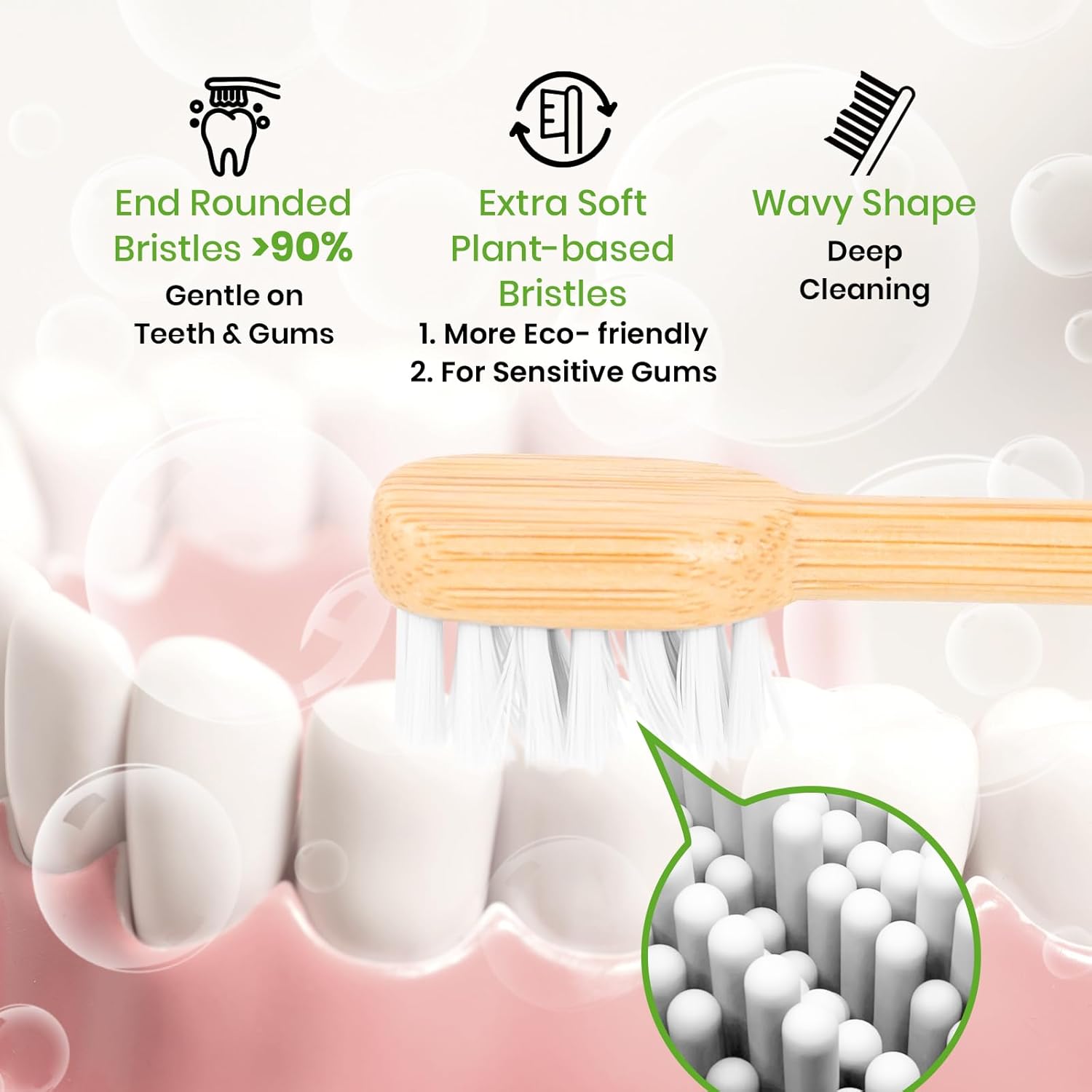 Bamboo Toothbrush Heads Compatible with Philips One by Sonicare, Extra Soft Castor-Oil Bristles for Sensitive Teeth, Eco-Friendly & Gentle Cleaning