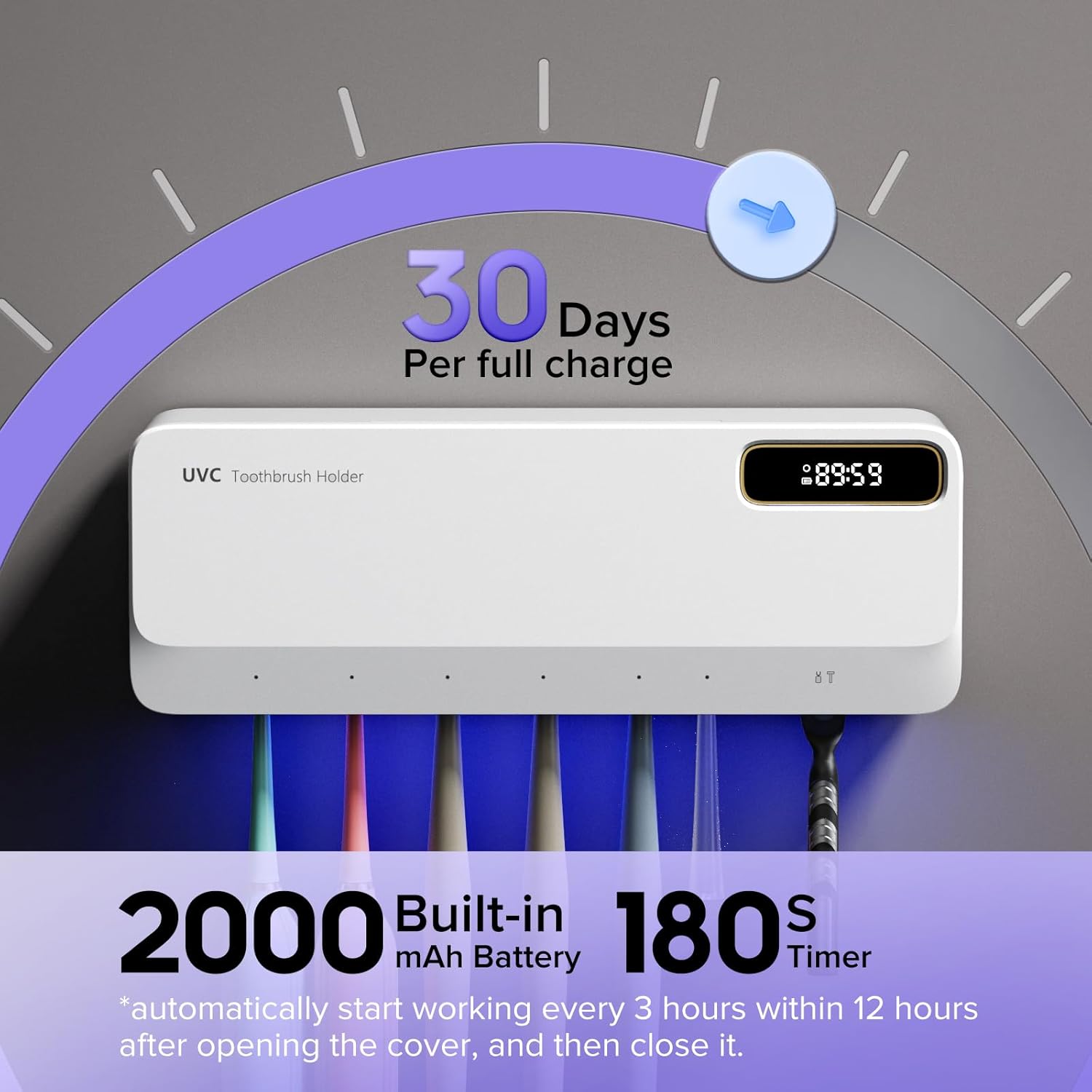 Toothbrush Holders Wall Mounted 7 Slots Tooth Brush Holder for Bathroom Rechargeable Electric Toothbrush Holder Set Storager with Fan Drying Heating (White1)