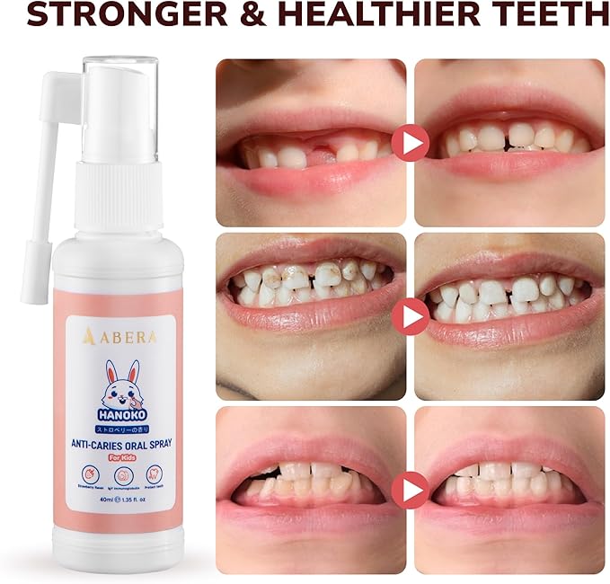 Abera Anti-Caries Kids Oral Spray, Fluoride Free Toddler Toothpaste Helper for Cavity Repair and Fresh Breath, 360 Degree Rotating Spout Easy to Use for Newborn to Preschooler, 1.35 fl Oz, Pack of 2