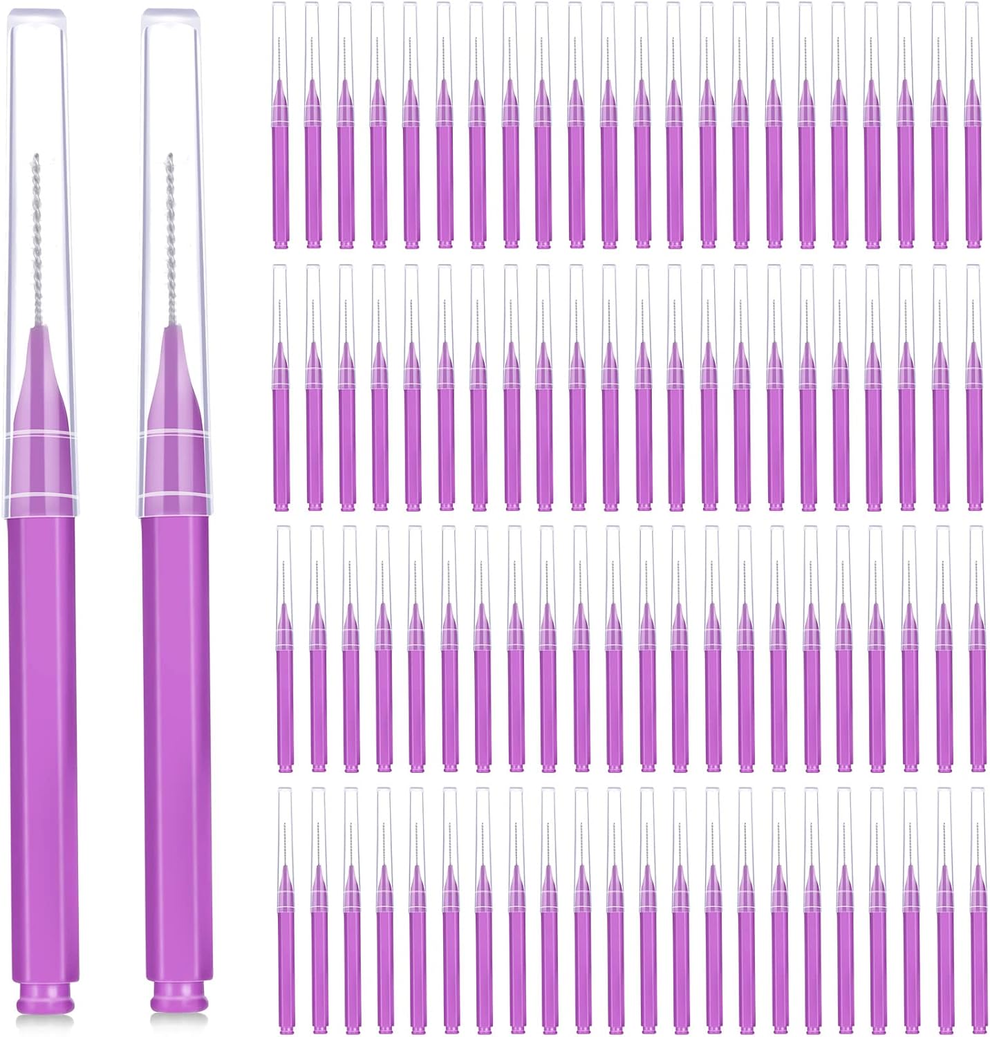 100 Pieces Braces Brush for Cleaner Interdental Brush Toothpick Dental Tooth Flossing Head Oral Dental Hygiene Flosser Toothpick Cleaners Tooth Cleaning Tool (Purple)