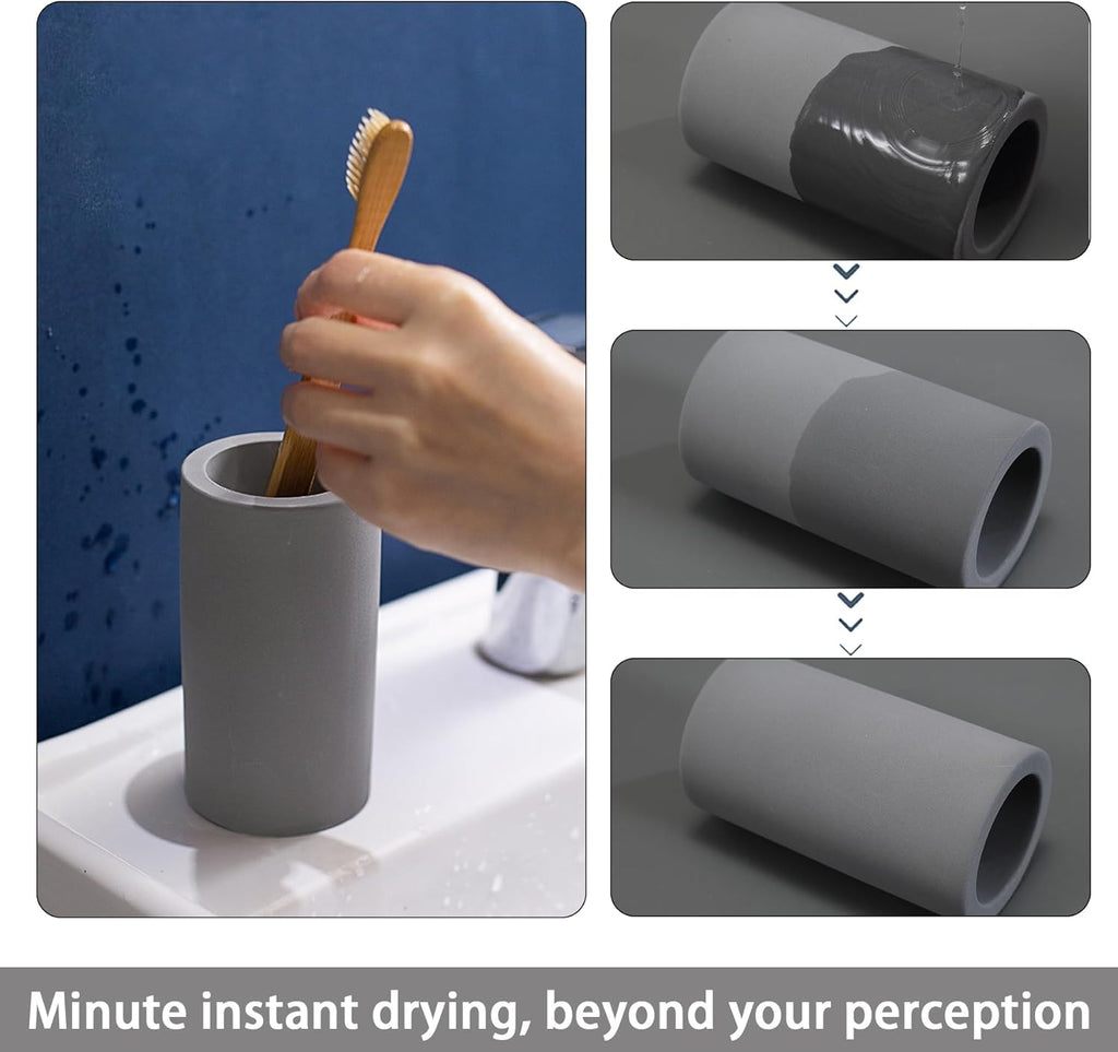 2Pcs Diatomite Toothbrush Holder for Bathroom Sink, Countertop Organizer, Quick Dry Stand Cup for Toothpaste, Razors, Makeup Brushes - Water-Absorbent & Quick-Drying (Dark Grey, Height 4.3")