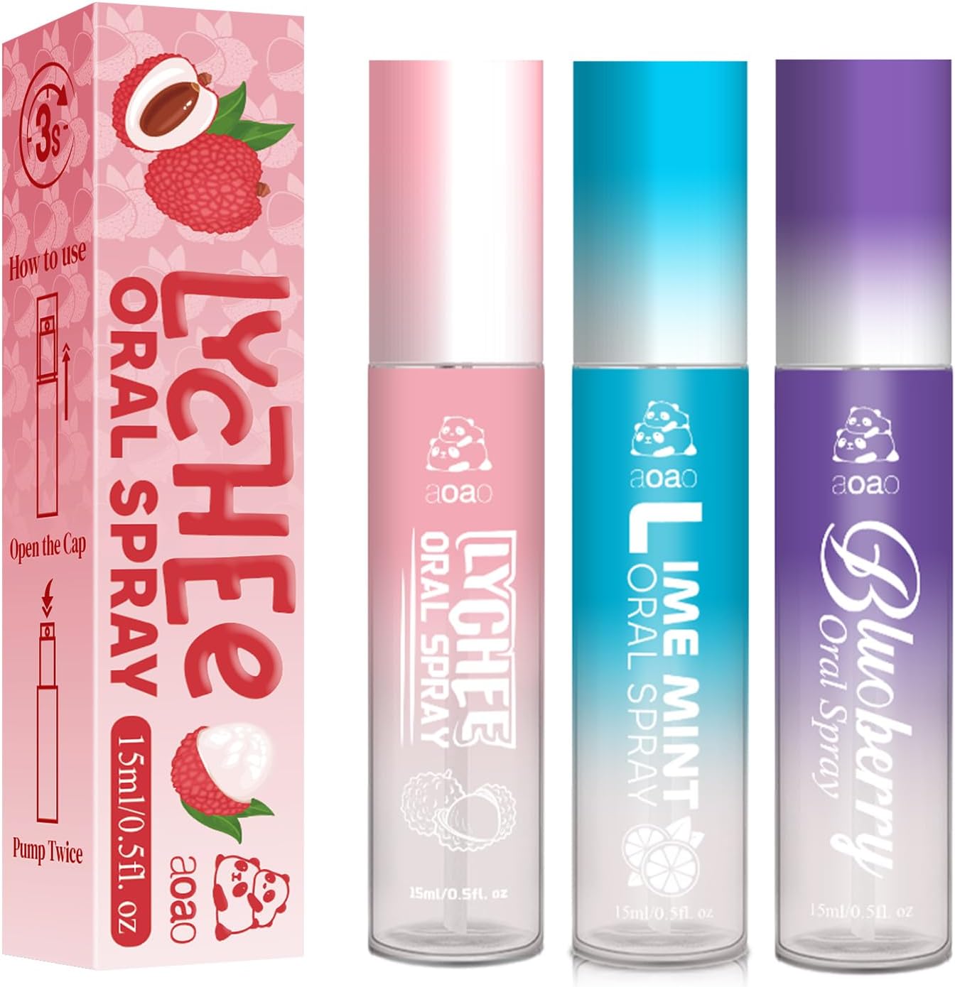 Oral Spray for Adults, Mouth Freshening Spray, Portable Peppermint Oral Freshener, Alcohol & Fluoride-Free Oral Care Mouth Spray, Travel, Dates, Office, Dry & Bad Breath,0.5fl.oz (Pink/Purple/Blue)