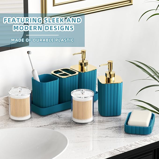 28PC Bathroom Accessories Set - Gorgeous Teal Bathroom Set with Shower Caddy and Shower Curtain, Bathroom Accessory Set, Soap Dish & Trash Can
