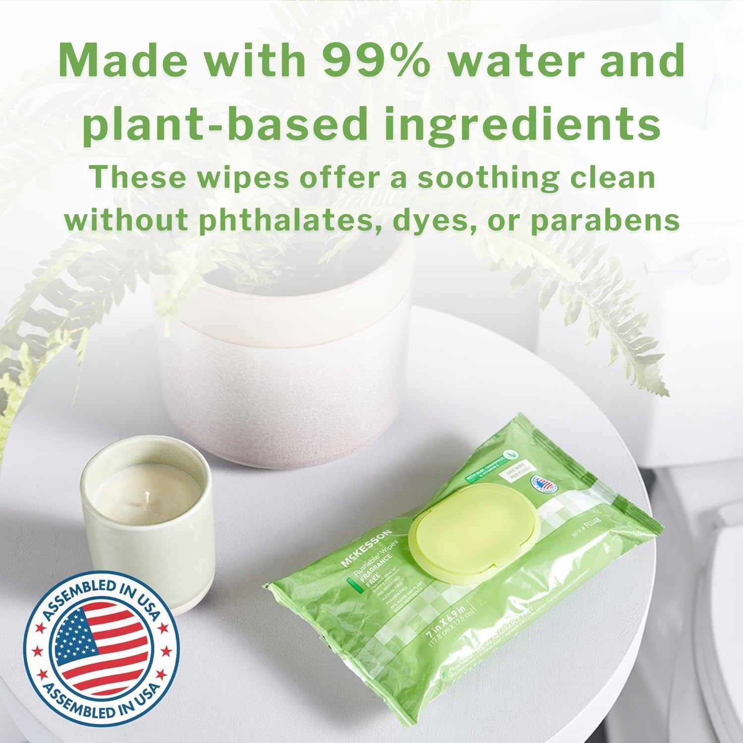 McKesson Flushable* Adult Wet Wipes – 288 Wipes (3 Pack of 96) – Aloe & Vitamin E, Plant-Based Cleansing Wipes, Scented