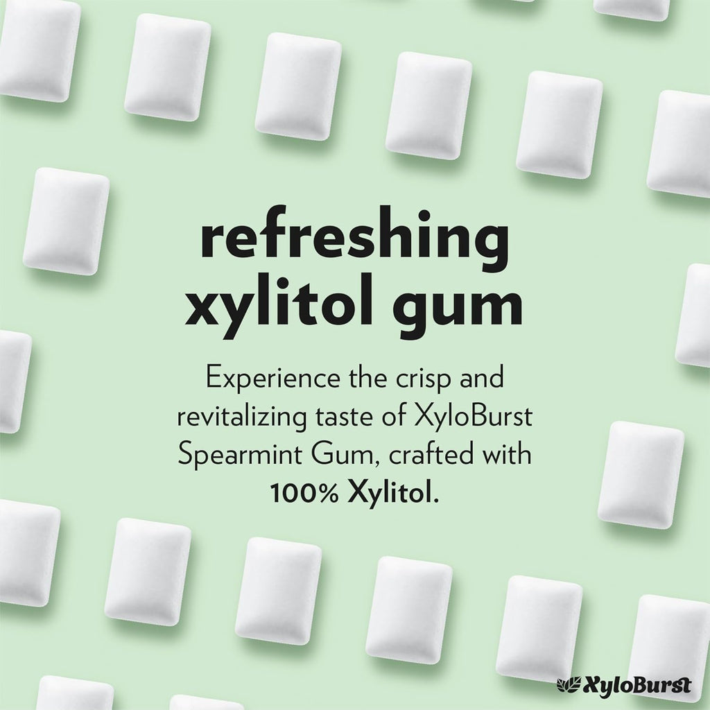 XyloBurst Gum | Xylitol Chewing Gum | Sugar Free, Gluten Free, Keto Friendly | Aspartame Free Gum For Oral Health | Spearmint | 100-Count Jar