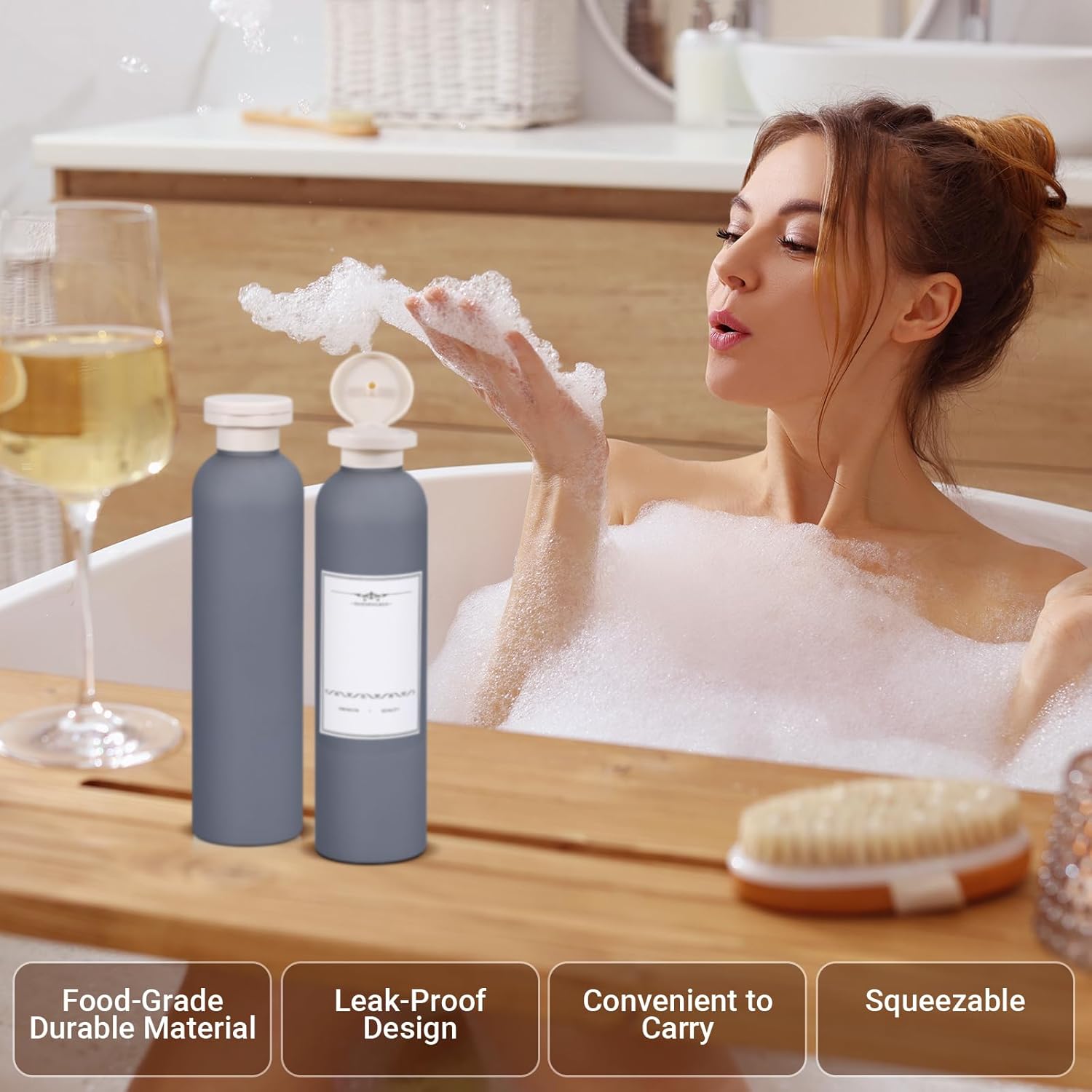 Travel Shampoo Bottle, Empty Plastic Squeeze Bottles 8.8oz with Flip Cap, Lotion Container for Toiletries Travel Size Shampoo and Conditioner