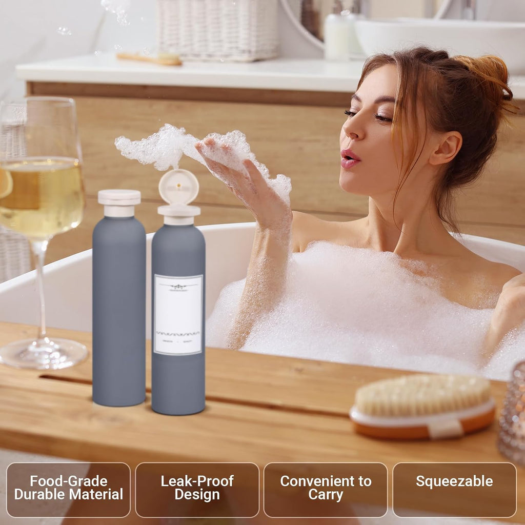 Travel Shampoo Bottle, Empty Plastic Squeeze Bottles 8.8oz with Flip Cap, Lotion Container for Toiletries Travel Size Shampoo and Conditioner