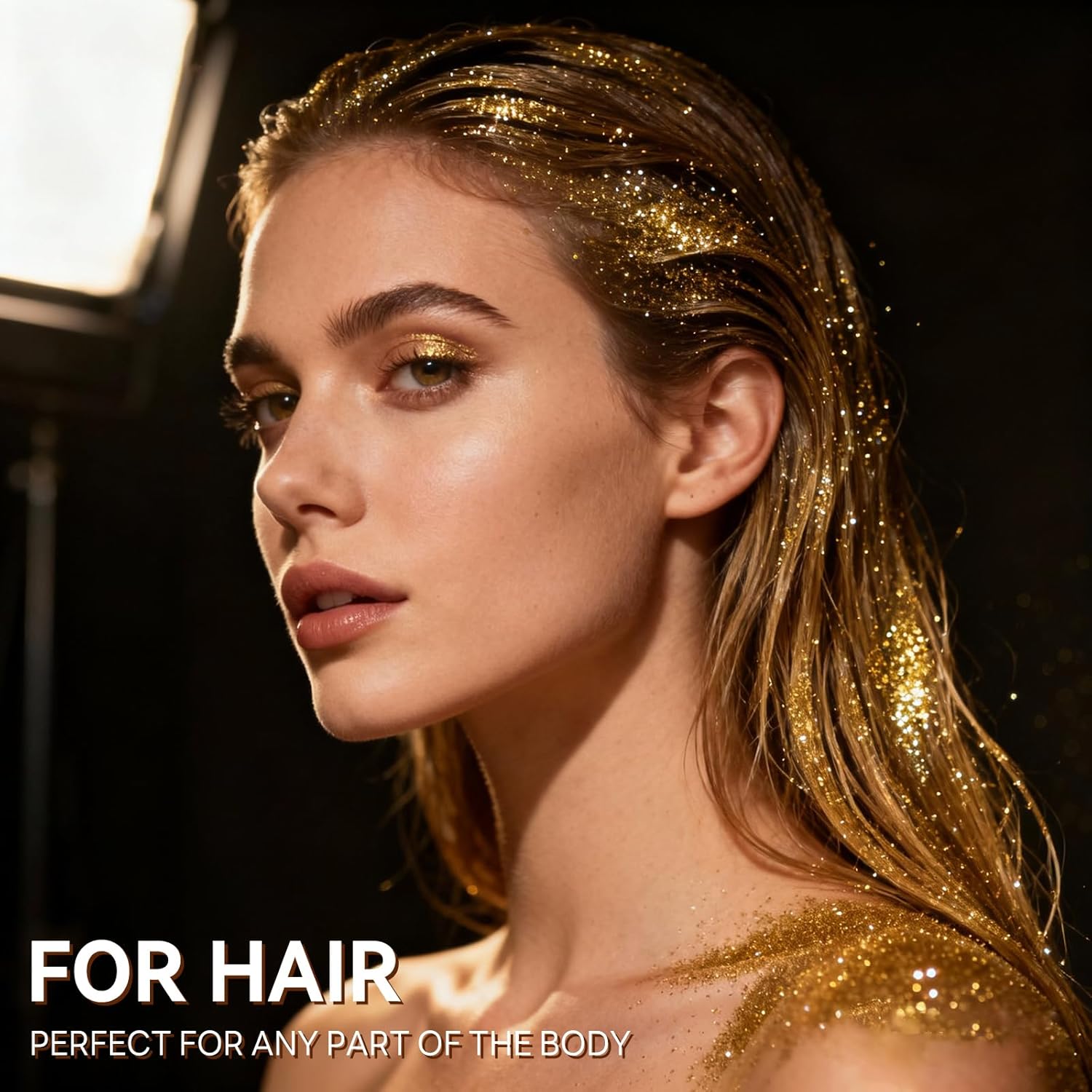 Pure Gold Glitter Spray for Face, Body, Hair and Clothes, Holographic Glitter Hairspray for Festival, Rave, Prom, Concert, Stage Makeup, Quick Dry, Long Lasting Shimmer, Lightweight, 4.05 fl oz