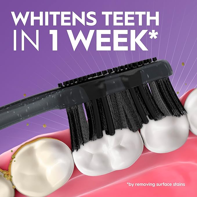 Oral-B 3D White Charcoal toothbrush, 2 count SOFT manual tootbrush pack, Whitens teeth, removes plaque and stains, tongue scraper tooth brush