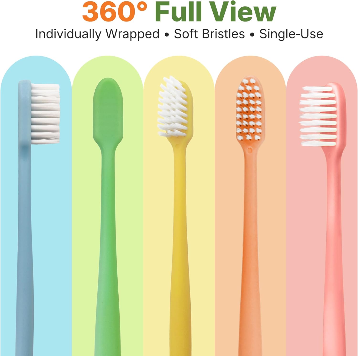 100 Pack Disposable Toothbrushes Bulk – Individually Wrapped Soft Bristles Single Use for Adults & Kids, Travel Hotel Guest Dental Office Donation Emergency Hygiene,Minimalist Design 5 Colors