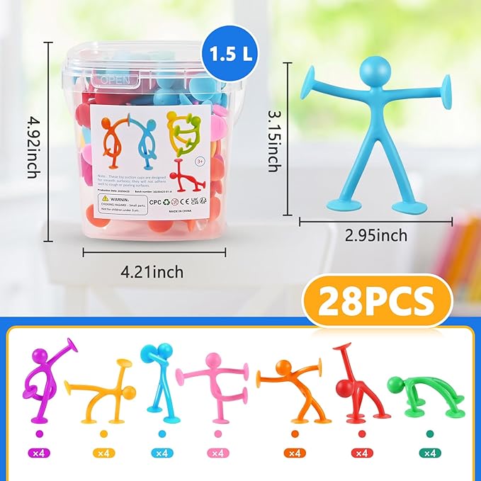 GOLDGE 28 Pack Suction Cup Fidget Toys Sensory Set - Pop, Pull & Stick Travel Sensory Toys for Kids with Autism, ADHD - Stress Relief Fidget Toy for Children Ages 3+, Assorted Colors for Boys & Girls