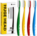 Huge Head Toothbrush Hard Toothbrushes for Adults Hard&Firm Toothbrush Bristles BPA Free Oral Care 4 Packs