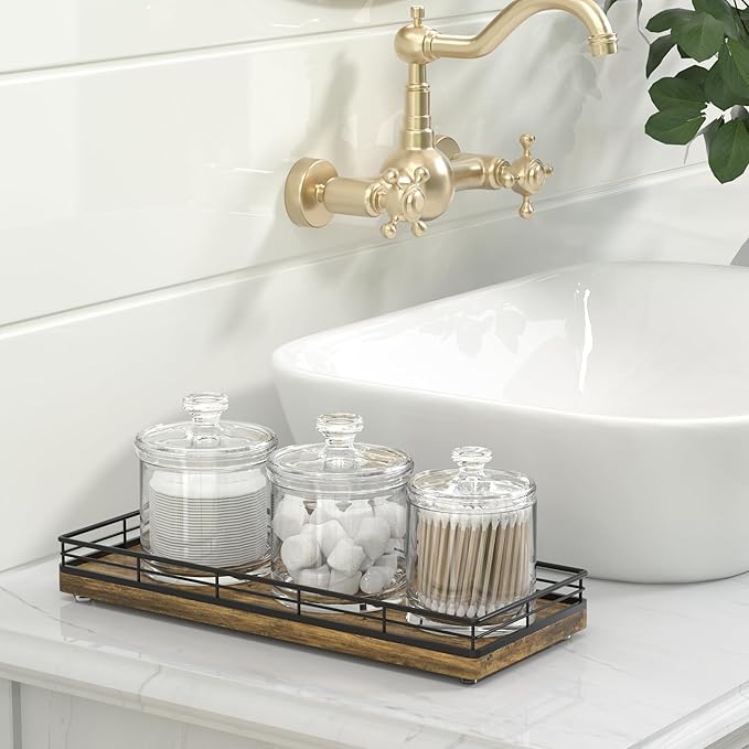 Rustic Bathroom Toilet Tank Tray, 11.2" Wood Toilet Paper Storage Basket Back of Toilet Basket Organizer, Vanity Tray for Perfume Makeup Candle Kitchen Counter Coffee Table Decor