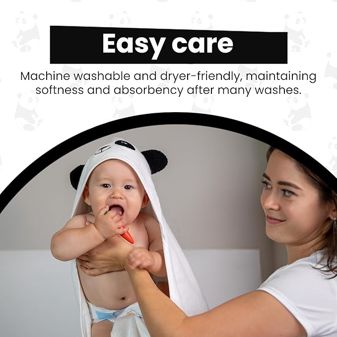 Premium Hooded Towel - 500GSM Viscose derived from Bamboo Cotton Baby Towels - Ultra Soft & Absorbent, Extra Large 35” x 35”, Hypoallergenic, Machine Washable Toddler Towel - Panda