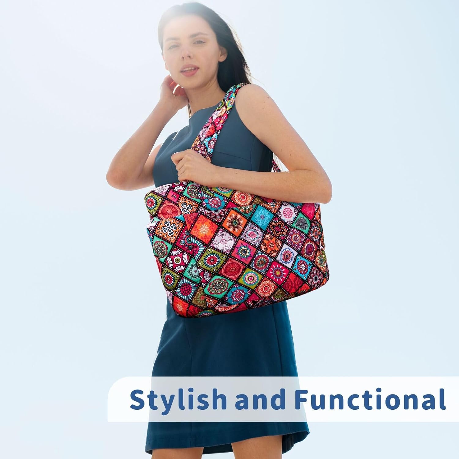 TOPDesign Puffer Tote Bag for Women, Lightweight Puffy Handbag with Compartments, Quilted Shoulder Bag for Work, Travel, Gym