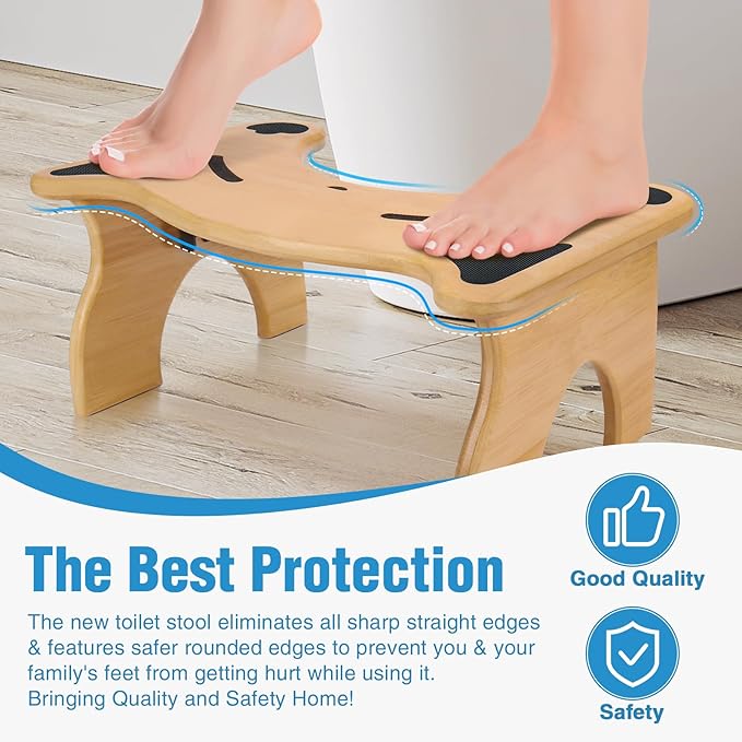 Bamboo Toilet Stool for Bathroom, 7 Inches Foldable Poop Stool with Non-Slip Pads