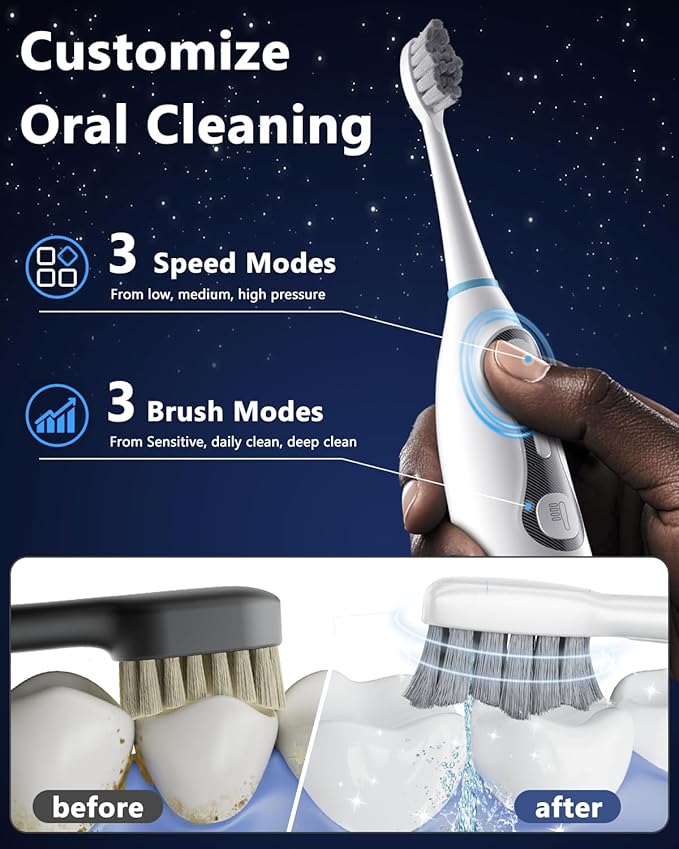 Electric Toothbrush with Water Flosser 3-in-1 Combo, Oscillating & Vibrating Dual Action Flossing Toothbrush, Clean Plaque& Teeth, Portable, 5 Brush Heads, Sonic Electric Toothbrush for Adults