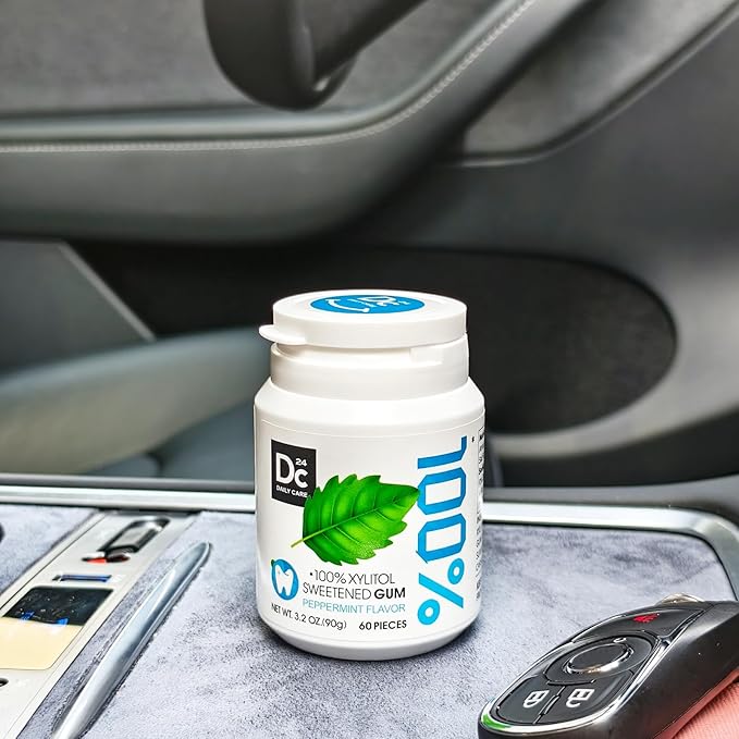 DC24 DAILY CARE 100% Xylitol Gum, No Aspartame, Sugar Free Peppermint Chewing Gum, Natural Flavors, Gluten Free, Vegan, 60 Pieces, Pack of 2