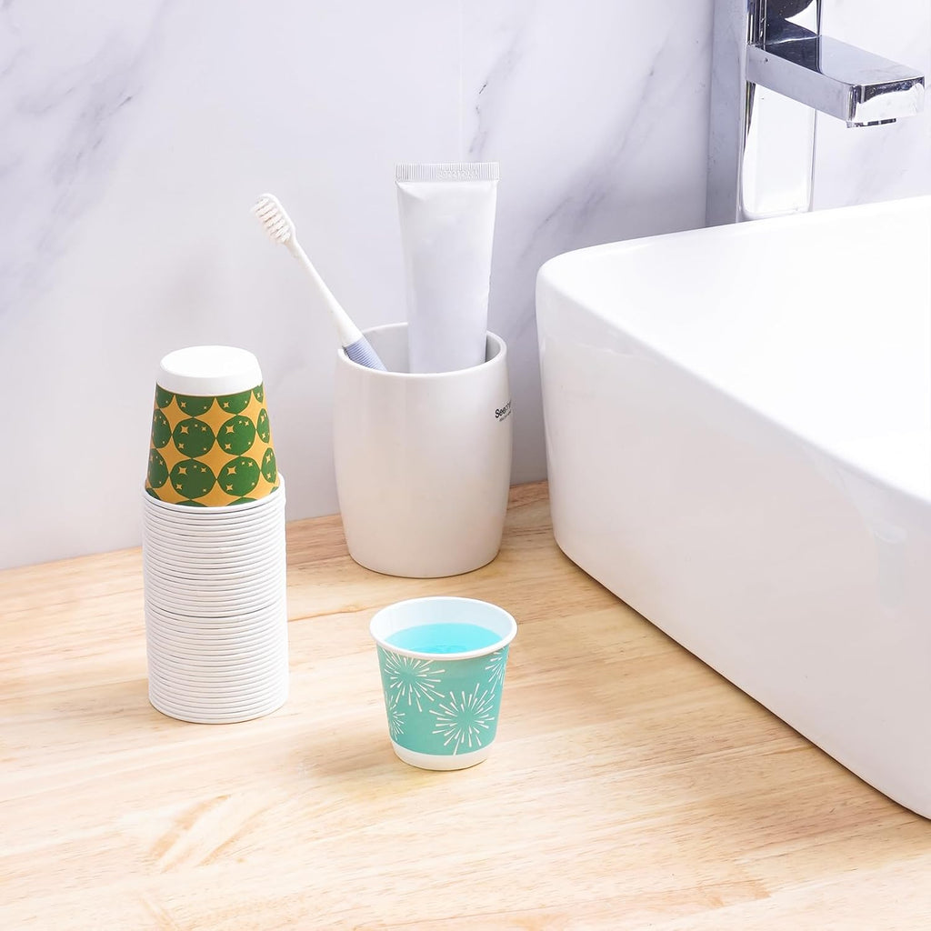 Tamone 600 Pack 3 oz Bathroom Cups, Small Paper Cups, Balloon Design Disposable Cups, Blue, Green, Orange, Mouthwash Cups for Party, Picnic, BBQ, Travel, Home and Event