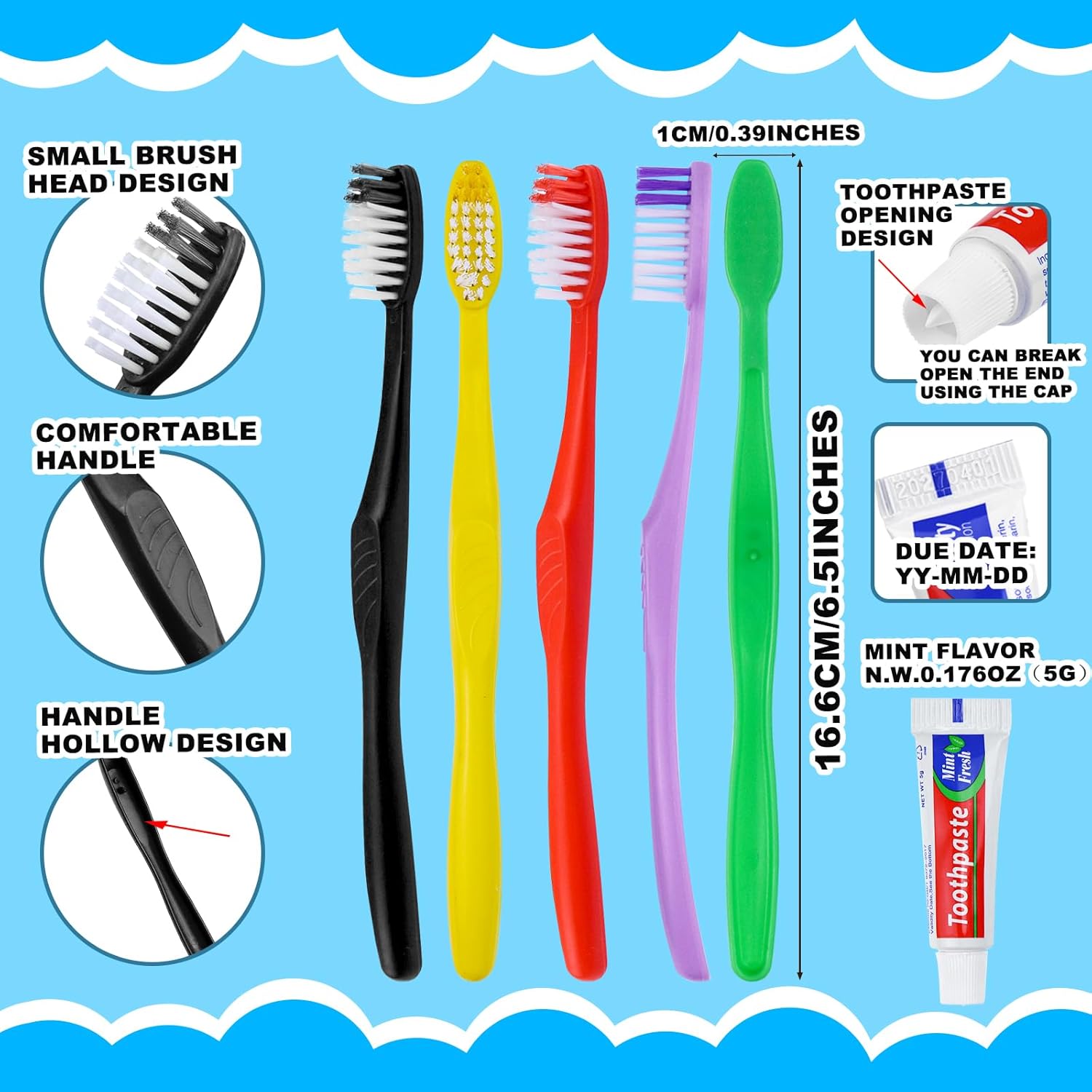 100pcs Disposable Toothbrushes with Toothpaste,Single Use Toothbrush with Toothpaste Individually Wrapped Disposable Travel Toothbrushes Kit Bulk for Homeless,Hotel,Guests(5 Colors)