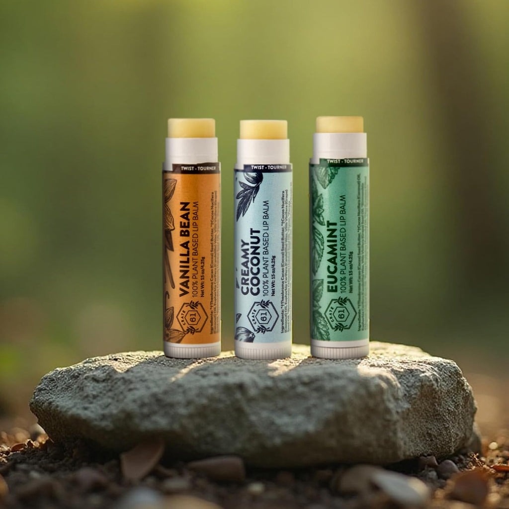 Crate 61 Lip Balm 3-Pack with USDA Organic ingredients Flavored with Premium Essential Oils and Organic Flavors, for Men and Women (3 Pack, Medley)