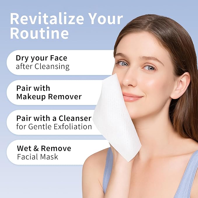 Face Towels, Disposable Biodegradable Clean Facial Towelette for Sensitive Skin, Lint- free Face Cloths for Makeup Remover, Ultra Soft Dry Wipes, Skincare Women Cleansing 480 Count (6 Packs)