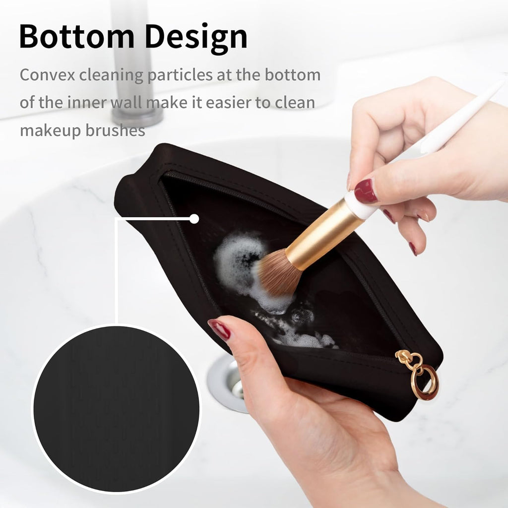 Nuomeisi Silicone Makeup Brush Holder, Portable Travel Essentials, Stand-up Cosmetic Bag Case, Toiletry Organizer with Upgraded Zipper Closure- Ideal for Daily Use and Travel (Black)