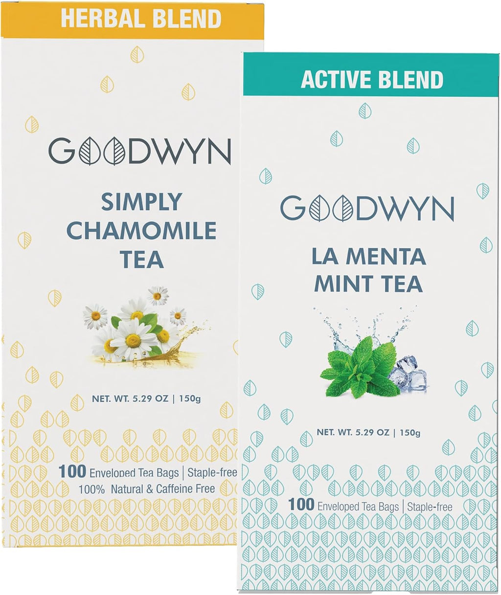 Goodwyn Chamomile+ & La Menta Peppermint – 100 Tea Bags Each, Herbal Tea Collection