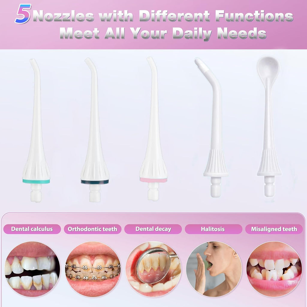 TOVENDOR Electric Water Flosser, Cordless Rechargeable Dental Oral Irrigator IPX7 Waterproof 300ML Travel Water Teeth Cleaner with 5 Tips for Braces Care Teeth Gums Cleaning, Home Office Daily Use