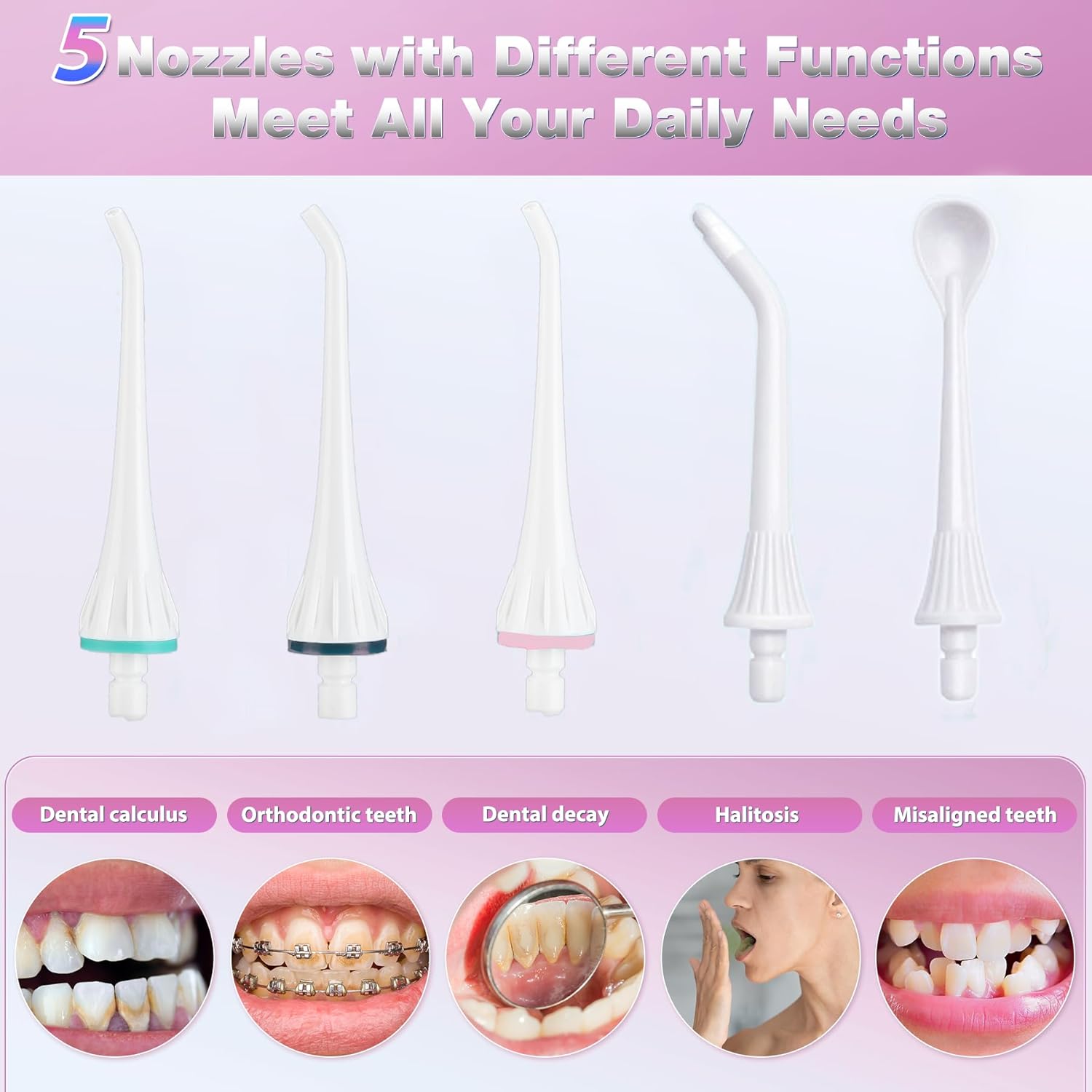 TOVENDOR Electric Water Flosser, Cordless Rechargeable Dental Oral Irrigator IPX7 Waterproof 300ML Travel Water Teeth Cleaner with 5 Tips for Braces Care Teeth Gums Cleaning, Home Office Daily Use