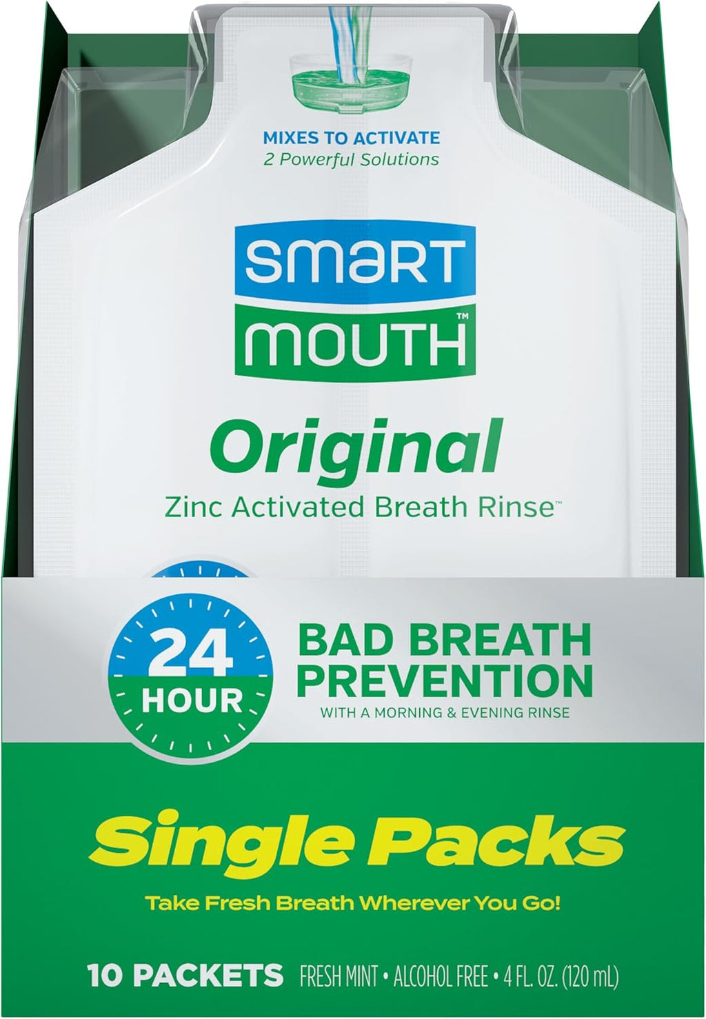 SmartMouth Original Activated Mouthwash Single Packs, Travel Mouthwash, Fresh Mint, 10 Pack