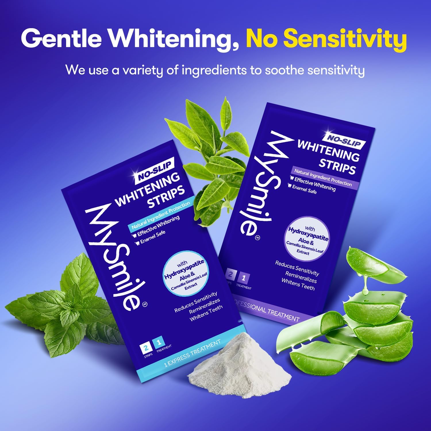MySmile Teeth Whitening Strips, Hydroxyapatite-Infuse White Strips, Non-Sensitive Teeth Whitening with Soothing Natural Ingredients, Enamel-Safe, Residue-Free, Non-Slip, 21 Treatments Kit (42 Count)