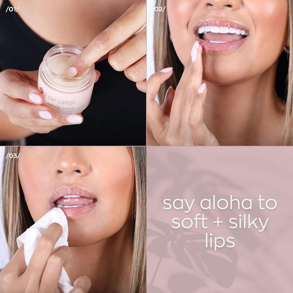 Hanalei Ultimate Lip Care Products Set – Sugar Lip Scrub, Kukui Oil Lip Treatment & Vanilla Lip Balm – Exfoliate, Hydrate & Heal Cracks – Moisturizing, Nourishing Rescue Kit – Skincare Gift